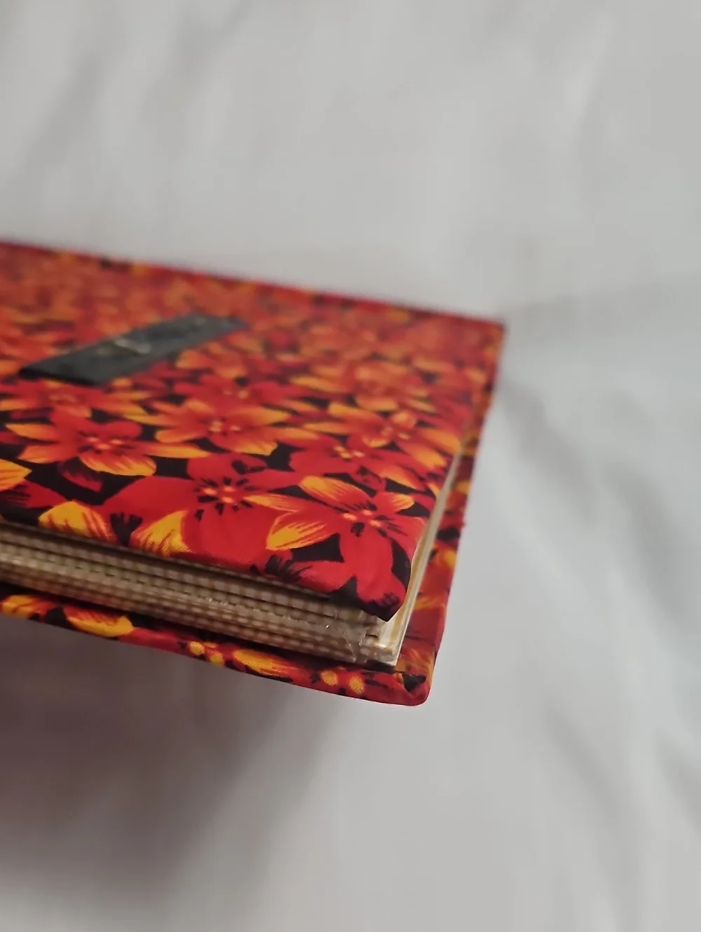 Vintage Red Floral Fabric Photo Album Scrap Book Spiral Bound Groovy